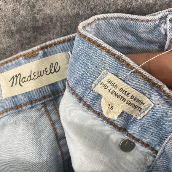 Madewell Denim Shorts 25 Light Blue High Rise Mid Length Jean Cutoff Adeline - Picture 10 of 13